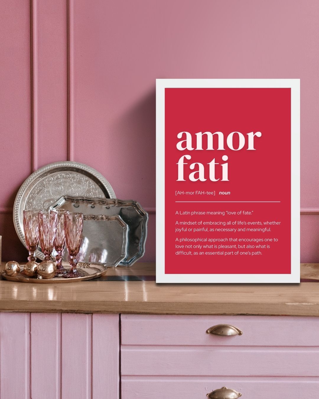 Amor Fati Love of Fate Definition Minimalist Red Art Print