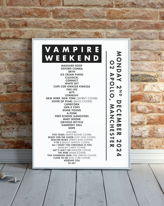 Personalised Band Setlist Print Custom Gig Music Poster