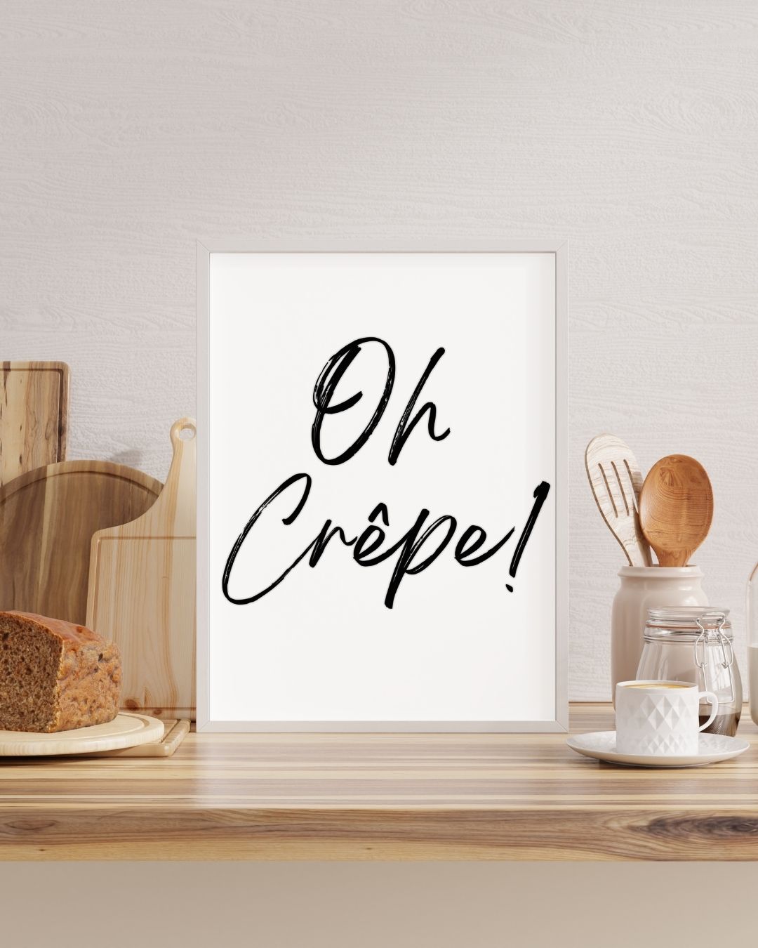 Oh Crepe! Black and White Monochrome Minimalist Kitchen Print