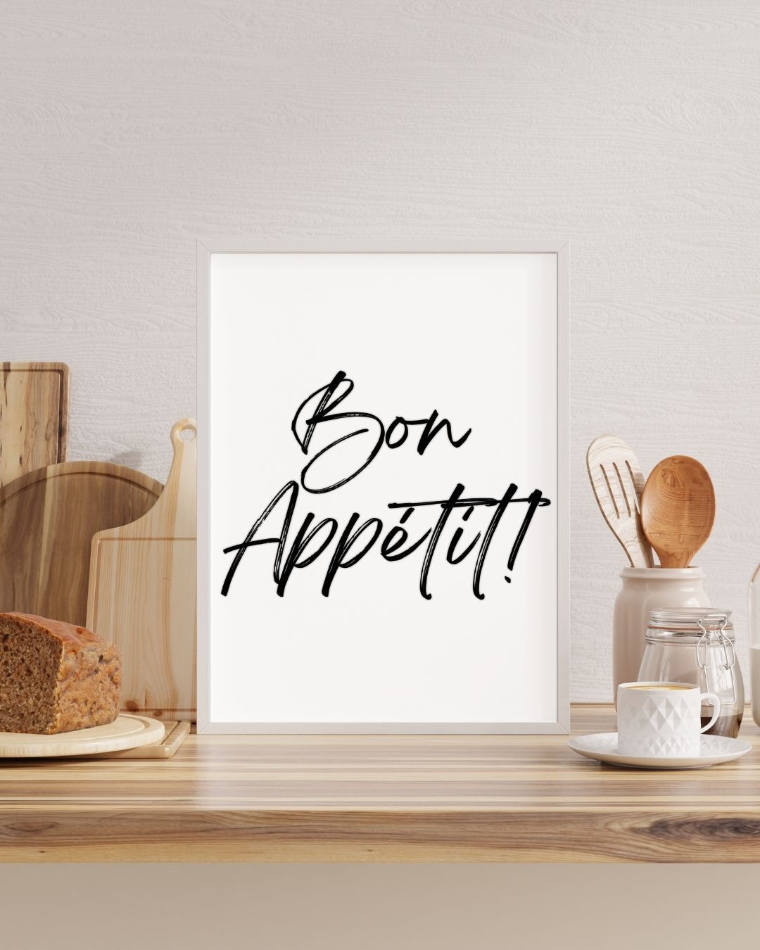 Bon Appetit! Black and White Monochrome Minimalist Kitchen Print