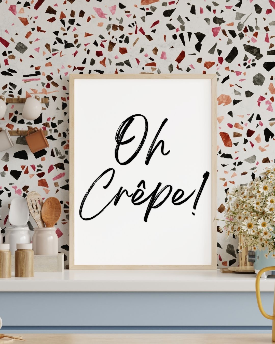Oh Crepe! Black and White Monochrome Minimalist Kitchen Print