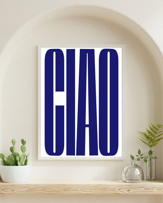 Ciao Italian Inspired Typography Wall Art Blue and White Print
