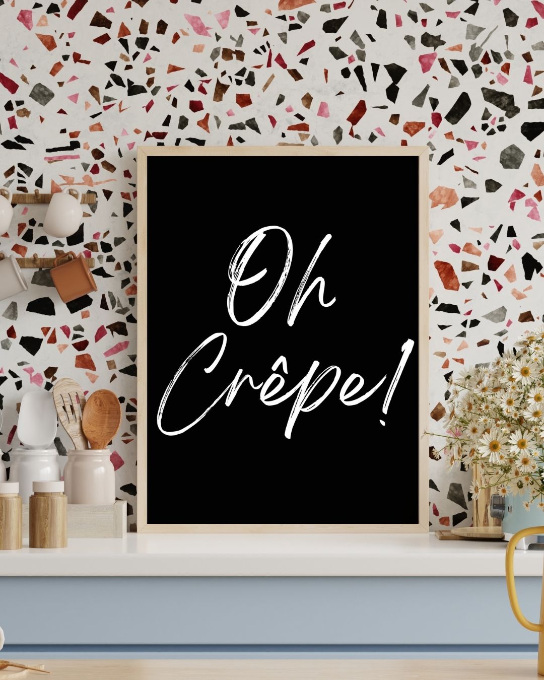Oh Crepe! Black and White Monochrome Minimalist Kitchen Print