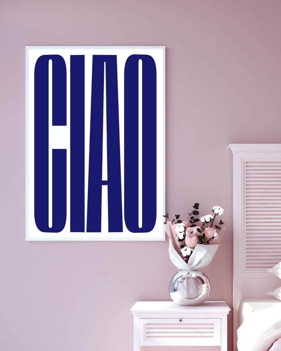 Ciao Italian Inspired Typography Wall Art Blue and White Print