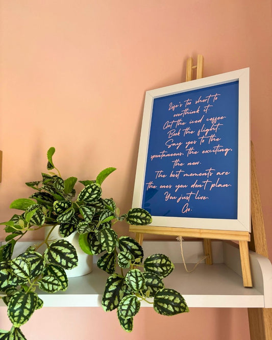 Life’s Too Short Blue & Pink Motivational Typography Art Print