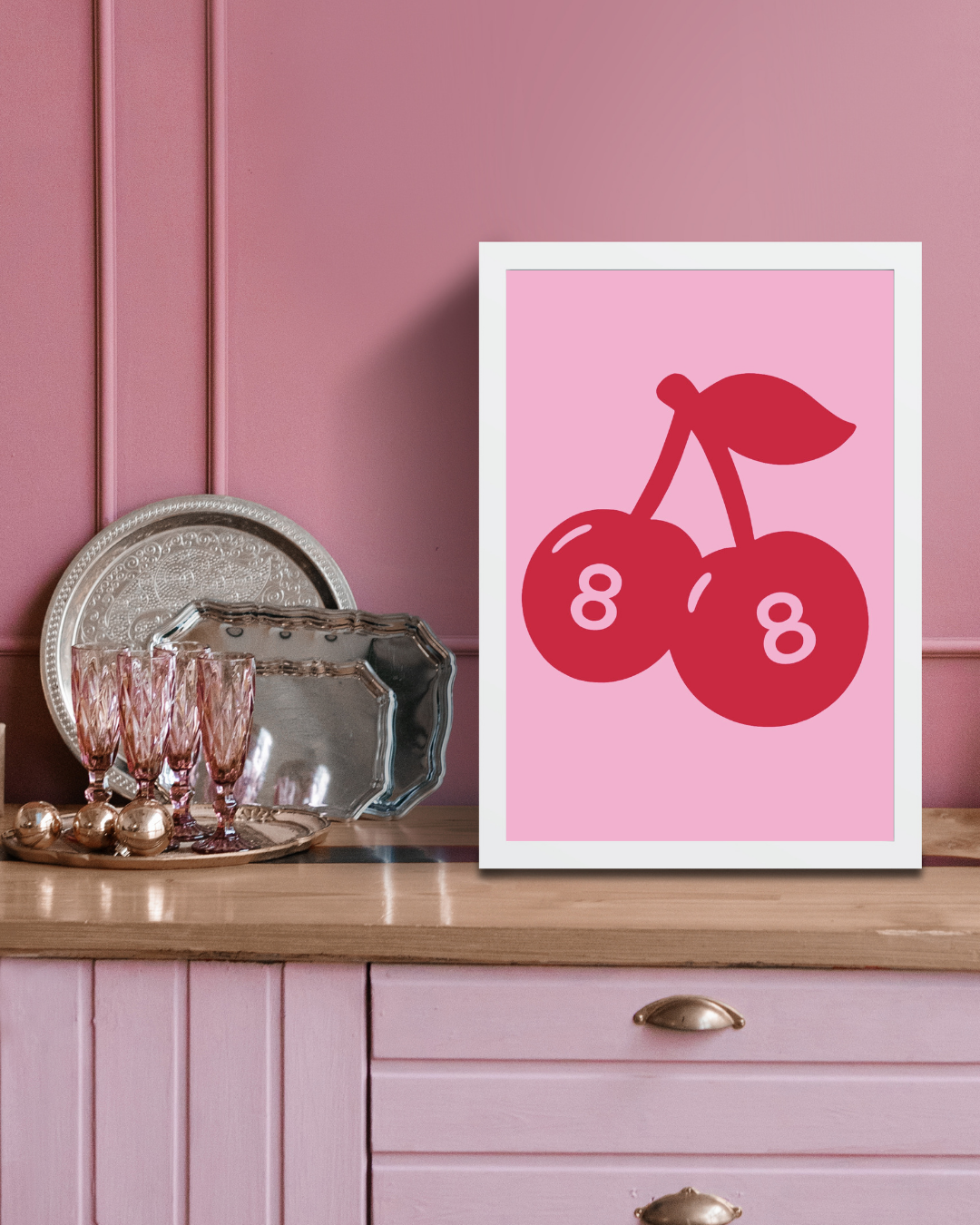 Lucky Cherries Magic 8 Ball Cherry Pop-Art Pink and Red Print