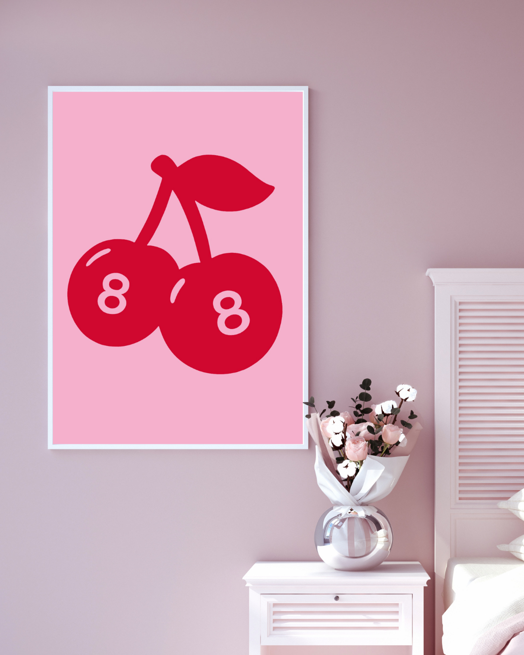 Lucky Cherries Magic 8 Ball Cherry Pop-Art Pink and Red Print