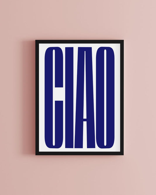 Ciao Italian Inspired Typography Wall Art Blue and White Print