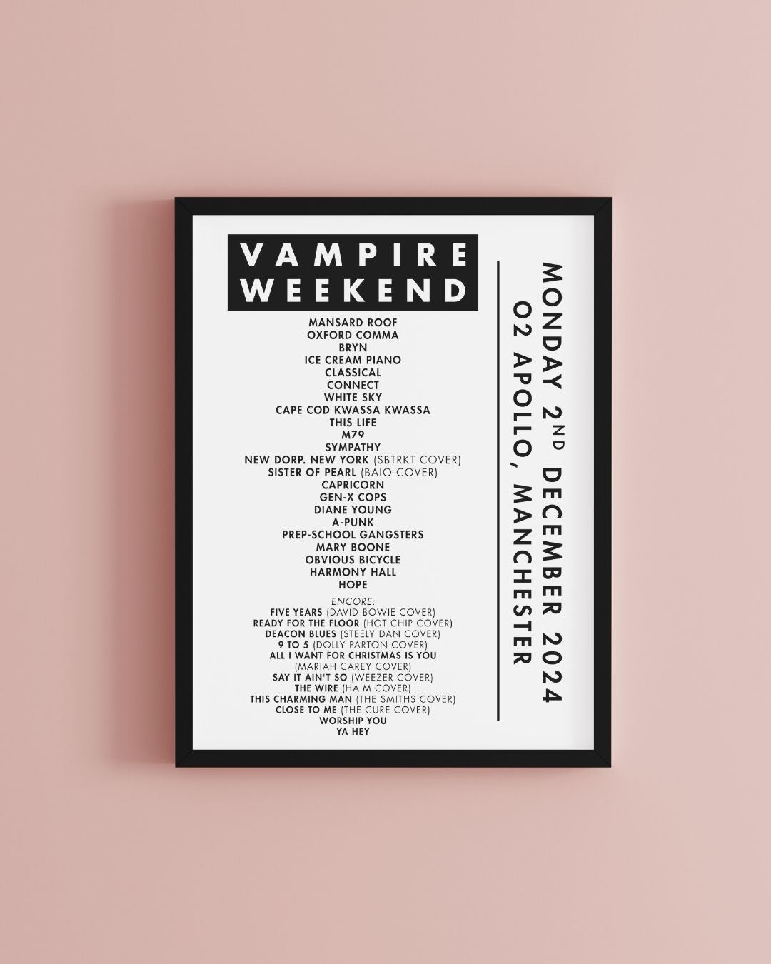 Personalised Band Setlist Print Custom Gig Music Poster