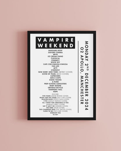 Personalised Band Setlist Print Custom Gig Music Poster