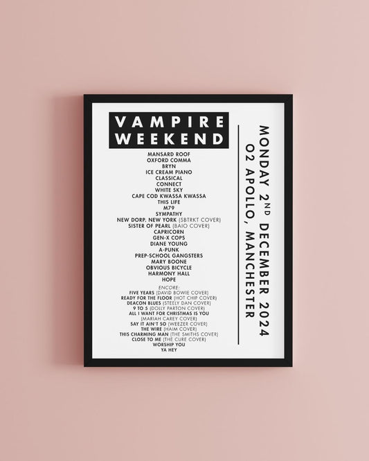 Personalised Band Setlist Print Custom Gig Music Poster