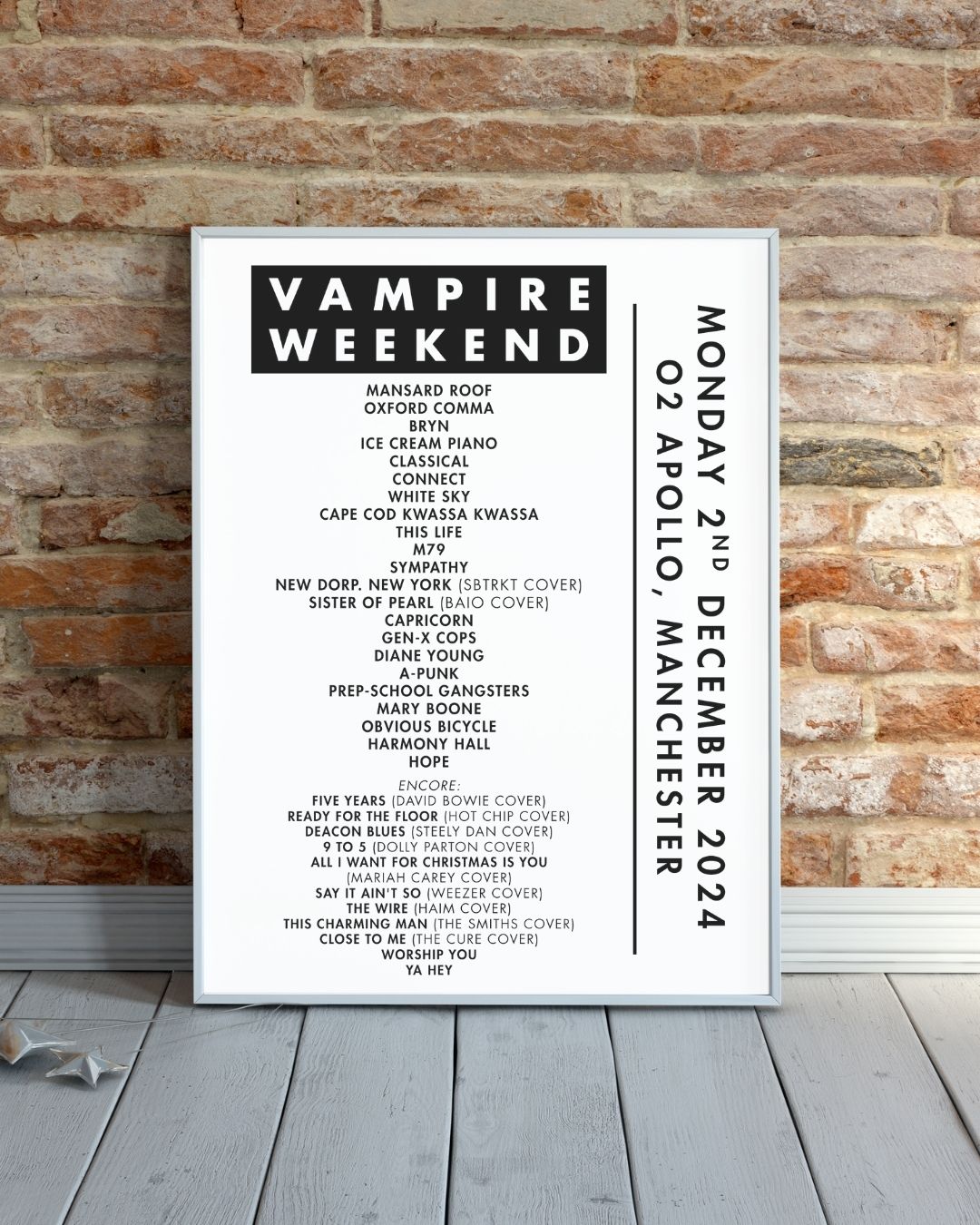 Personalised Band Setlist Print Custom Gig Music Poster