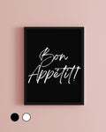 Bon Appetit! Black and White Monochrome Minimalist Kitchen Print
