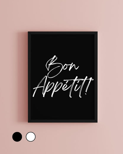Bon Appetit! Black and White Monochrome Minimalist Kitchen Print