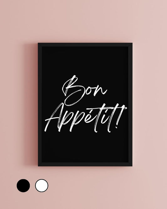 Bon Appetit! Black and White Monochrome Minimalist Kitchen Print
