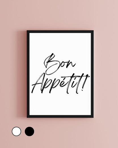 Bon Appetit! Black and White Monochrome Minimalist Kitchen Print