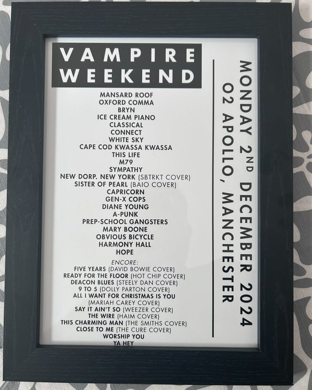 Personalised Band Setlist Print Custom Gig Music Poster