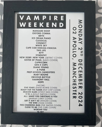 Personalised Band Setlist Print Custom Gig Music Poster