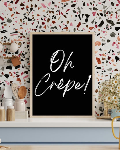 Oh Crepe! Black and White Monochrome Minimalist Kitchen Print