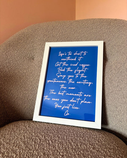 Life’s Too Short Blue & Pink Motivational Typography Art Print