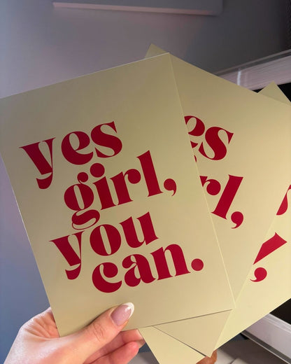 Yes Girl You Can Motivational Typography Print