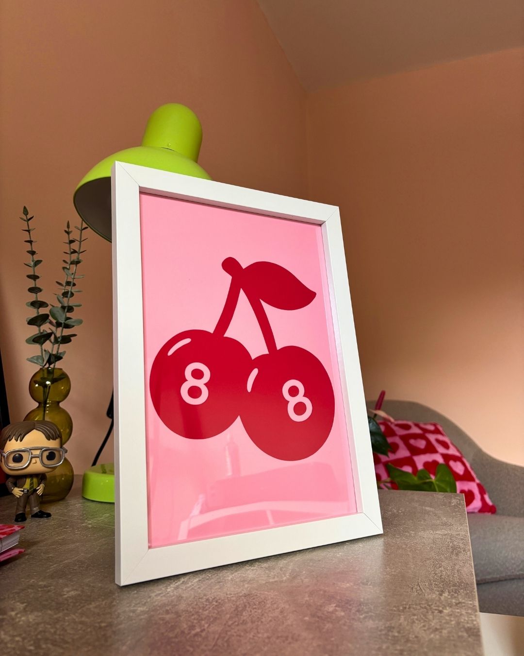 Lucky Cherries Magic 8 Ball Cherry Pop-Art Pink and Red Print